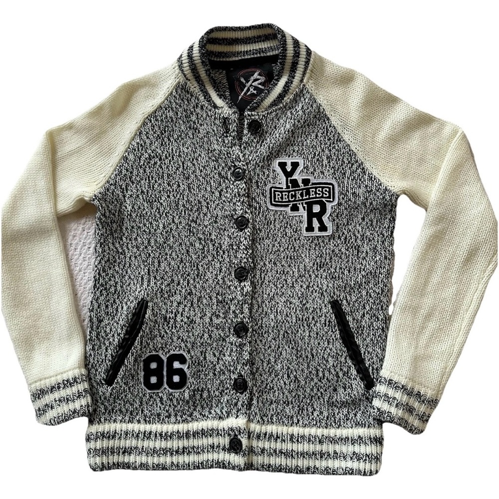 Young N Reckless Letterman Knit Varsity Cardigan XS Academia Streetwear Y2K